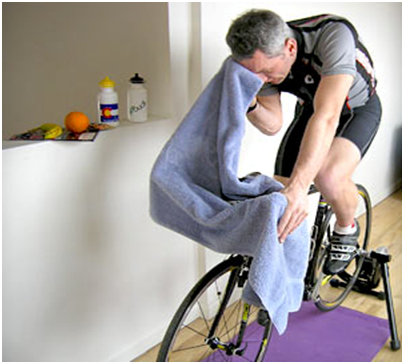 cyclist on indoor trainer